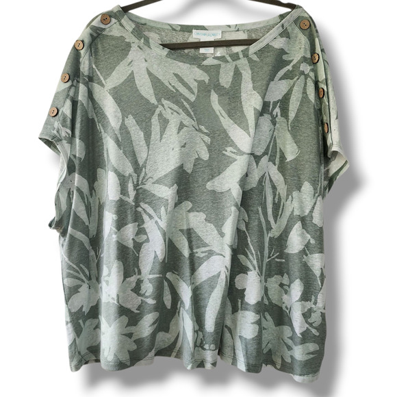 Cynthia Rowley boho top linen Lyocell plus size 2X tropical floral print green - Picture 1 of 10
